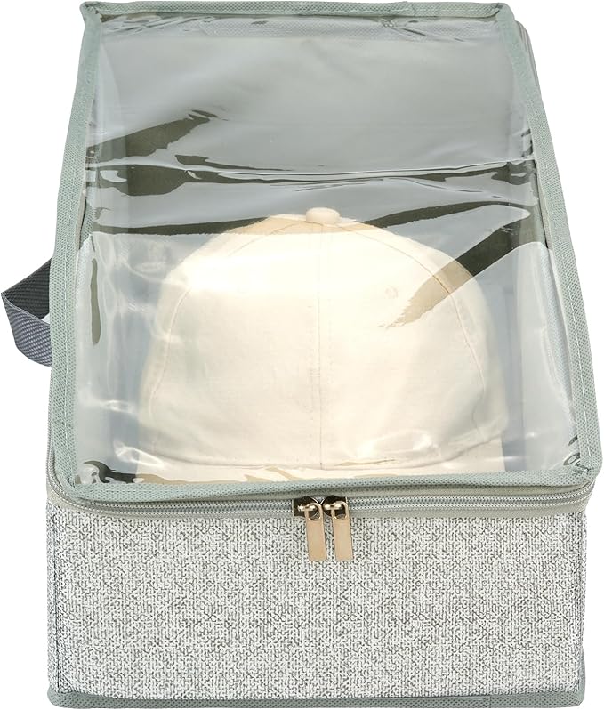 Hat Organizer for Baseball Caps,Stackable Hat Storage Box with Clear Window & Flip Lid,Hold Up to 12 Caps,Dust-Proof Closet Organizer (Grey)