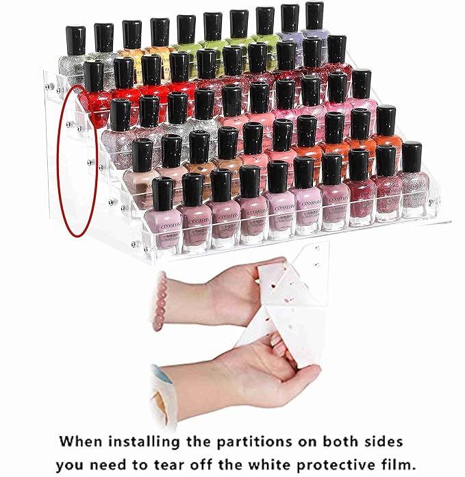 Cq acrylic Clear Nail Polish Organizers And Storage,5 Layer Nail Polish Rack Tabletop Display Stand Holds Up to 45 Bottles, Acrylic 5 Tier Essential Oils Holder For Professional Nail Salon