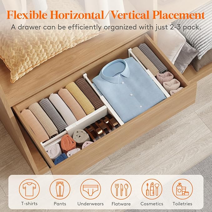 Lifewit 20 Pack Drawer Dividers 4" High 28-43.5cm/11-17" Adjustable Drawer Organizer for Clothes/Utensils, Expandable Drawer Separator in Dresser/Kitchen/Bedroom/Office Organization & Storage Beige