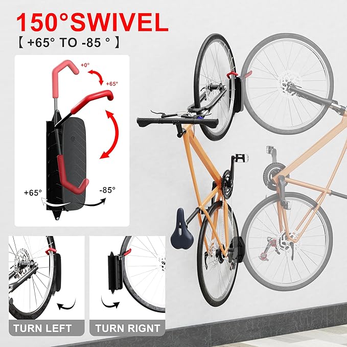 Hromee Bike Rack Wall Mount, Swivel Bike Storage Rack for Garage, Space-Saving Vertical Bike Holder 4 Pack