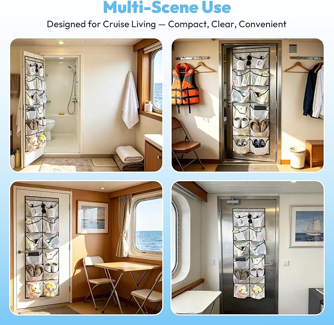 Cruise Essentials 2026, Magnetic Over The Door Organizer for Cruise Ships, 12 Large Mesh Pockets Cruise Cabin Organizer and Storage, Cruise Ship Must Haves for Royal Caribbean, Carnival, NCL