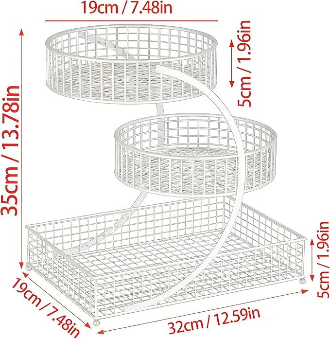 BCWW 3 Tiers Makeup Organizer Countertop Multi Bathroom Counter Organizer Metal Fruit Basket Perfume Skincare Organizers Holder for Vanities, Cabinet, Cosmetic, Dresser Organizer (White)