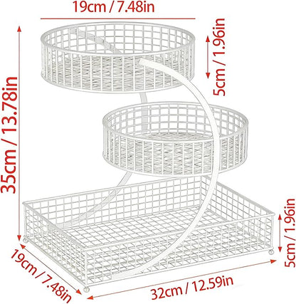BCWW 3 Tiers Makeup Organizer Countertop Multi Bathroom Counter Organizer Metal Fruit Basket Perfume Skincare Organizers Holder for Vanities, Cabinet, Cosmetic, Dresser Organizer (White)