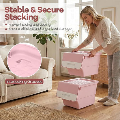 Giantex Plastic Stackable Storage Bins with Lids & Wheels, 6 Pack Open Front Stacking Bins, Organizer Bins for Pantry, Kitchen, Laundry, Closet, Playroom, Bedroom Organization （12.5 QT）