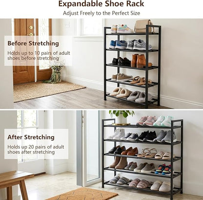 jessie 5-Tier Expandable Shoe Rack, Heavy Duty Metal Freestanding Shoe Shelf Storage Organizer for Entryway Closet Doorway (5 Layer)