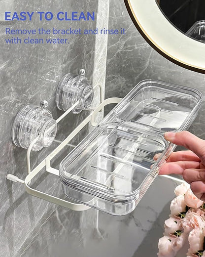 PEISAINOX Soap Dish for Shower Suction Cup Wall Soap Bar Holder Self Draining NO-Drilling Removable Sponge Holder for Bathroom Bathtub Kitchen Sink Waterproof Strong Vacuum Suction Adhesion