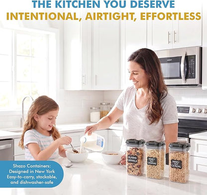 Shazo Airtight Food Storage Containers with Lids - 6 PC BPA Free Clear Plastic Cereal Containers with Easy Lock Lids for Kitchen and Pantry Organization for Snacks and Pasta - 1.2L