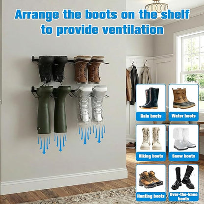 2 Pcs Wall Mounted Boot Rack, Black Metal Wader Hangers Shoe Rack 2 Pair Sturdy Wall Mounted Tall Boots Organizer with Screws and Expansion Tubes for Entryway, Garage, Home, Closet
