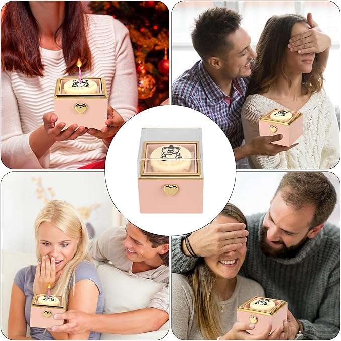 Rotating jewelry box, pop-up surprise gift box, romantic birthday surprise rotating necklace and ring box, Valentine's Day, birthday, anniversary, wedding gift (Pink)