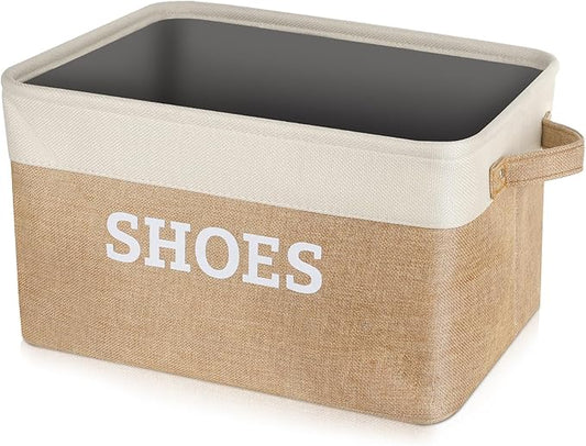 Lukeline Fabric Shoe Basket for Entryway, Hallway or Mudroom - Flodable Space-Saving Storage Bin for Closet, Decorative Home Decor (Beige)