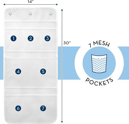 S&T INC. Shower Organizer, Shower Caddy or Bathroom Organizer with Quick Drying Mesh, 7 Pockets to Hold Shampoo, Soap, Loofah, and Cruise Ship Essentials, 14 Inch by 30 Inch, White, 2 Pack