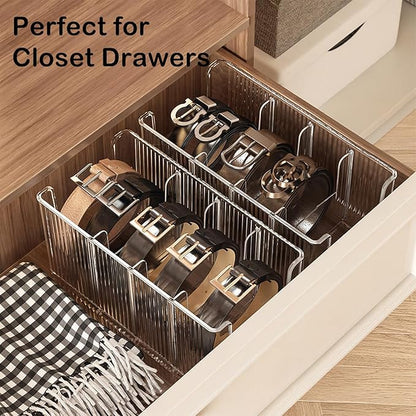 Drawer Belt Organizer for Men –Semi-clear Belt Storage Box for Dress & Leather Belts, Closet Drawer Organization, Holds Up to 10 Belts