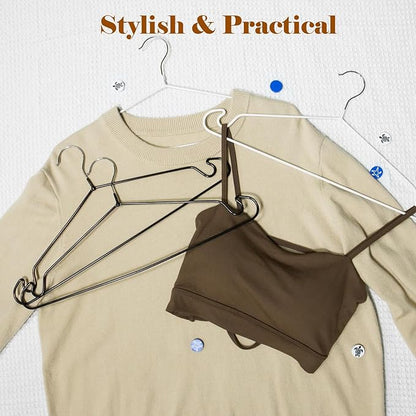 Clothes Hangers 50Pack,White Metal Hangers,15.7'W Space-Saving Shirt Hanger,Non-Slip Heavy Duty Hanger with Deep Shoulder Notches for Dress and Camisole