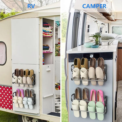 Hanging Shoe Rack 2 Pack, Wall Mount Shoe Rack with Sticky Hanging Mounts, Wall Shoes Holder Storage Organizer Shelf Shoe Holder for Wall Camper and RV Shoes Storage with Hooks No Drilling