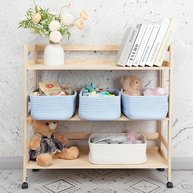 XUANGUO Small Woven Storage Baskets 13“X9”X5“ Decorative Rope Bins for Organizing Shelves, Closets, and Toys, Empty Gift Baskets, Cute Organizer Basket for Home and Office (blue, Large)