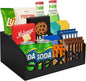 Snack Bar Organizer – Black 5 Compartment Station, Countertop Pantry Organizer for Kitchen, Office Food Holder, Candy Storage Bin, Display Stand, Cabinet Tray & Shelf