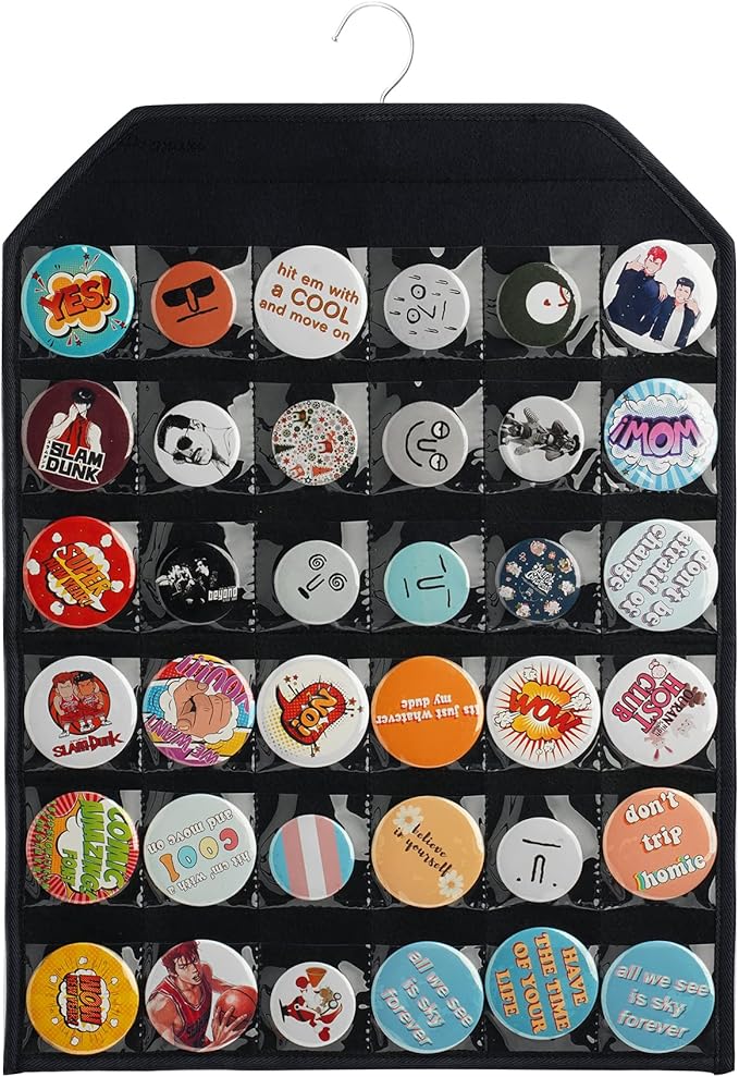 PACMAXI Wall Hanging Badge Button Pins Organizer Display Storage Stand, Enamel Pin Display Holder,hold Up To 36 Pins (Black)