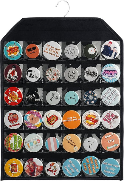 PACMAXI Wall Hanging Badge Button Pins Organizer Display Storage Stand, Enamel Pin Display Holder,hold Up To 36 Pins (Black)
