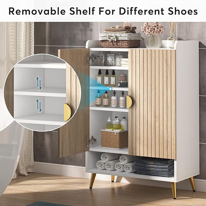 LITTLE TREE Shoe Cabinet with Doors & Adjustable Shelves, 7-Tier Modern Free Standing Shoe Racks Storage Organizer for Entryway, Living Room, Bedroom, Apartments