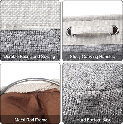 Foldable Storage Bin Collapsible Basket 12" x 10" x 9.5" Cube Storage Organizer Bins with Dual Carry Handles for Home Closet Shelves Drawers Organizer, Set of 3, Grey