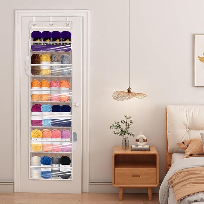 Door Shoe Organizer with 6 Extra Large Pockets and 12 Side Pockets, Large Capacity Hanging Storage Organizer with Clear Window for Shoes, Diapers, Beige, 6 Layers, 2-Pack