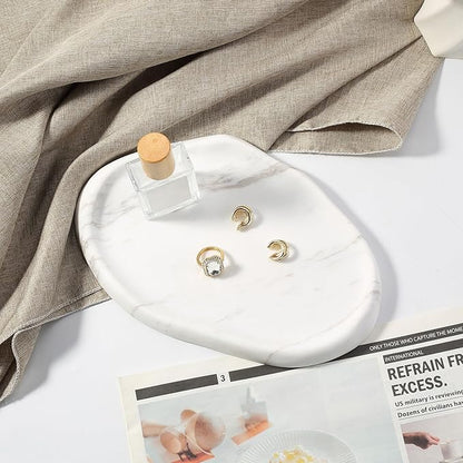 Koville Luxurious Natural White Marble Vanity Tray, Cloud Shape Serving Stone Key Tray for Home Decor, 10" x 7" Marble Storage Trays for Bathroom, Stone Plate Holder for Perfume, Candle and Jewelry