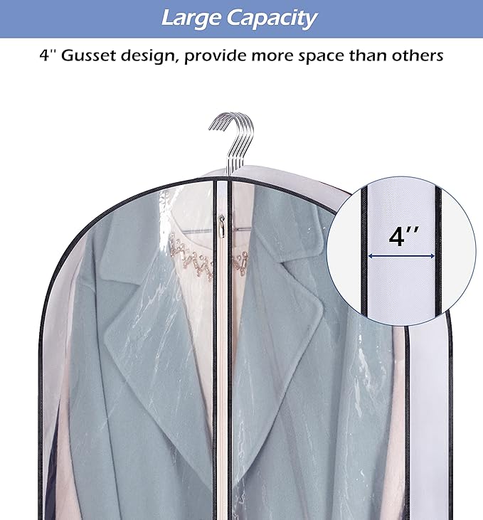 SLEEPING LAMB 60" Gusseted Garment Bags for Closet Storage Clear Dress Bag Hanging Clothes Storage for Long Gowns, Coats, Sweaters, 2 Packs