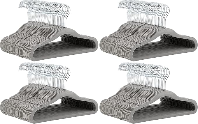 Amazon Basics Kids Velvet, Non-Slip Clothes Hangers for Infant and Toddler, 11.6 inches (for Baby Clothes), Gray (Pack of 4)