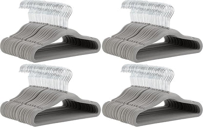 Amazon Basics Kids Velvet, Non-Slip Clothes Hangers for Infant and Toddler, 11.6 inches (for Baby Clothes), Gray (Pack of 4)