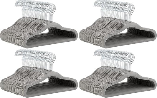 Amazon Basics Kids Velvet, Non-Slip Clothes Hangers for Infant and Toddler, 11.6 inches (for Baby Clothes), Gray (Pack of 4)