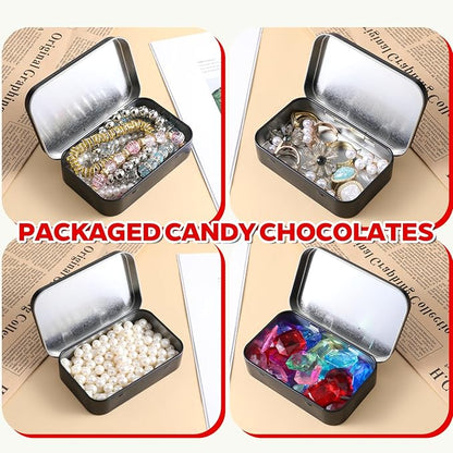2 Pack Metal Rectangular Empty Tin Box, Hinged Tins Tin Containers with Lid Mini Portable Small Storage Container Kit for Home Storage 3.74x2.36x0.82 Inch(Black)