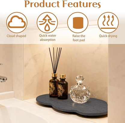 Water Absorbing Stone Tray Cute Cloud Shape, Instant Drying Sink Diatomite Coasters for Bathroom & Kitchen Counter Organizers, Dish Soap Dispenser Sponge Holder, 8 * 4inch, 1 Pcs (Dark Gray)
