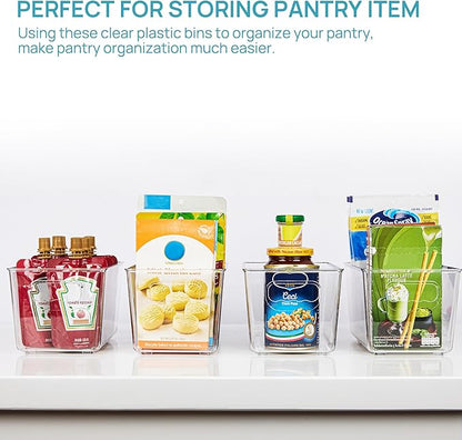 Vtopmart Clear Plastic Storage Bins, 6 PCS Pantry Organizer Bins with Handle for Refrigerator, Fridge, Cabinet, Kitchen, Countertops, Cupboard, Freezer Organization and Storage, Small