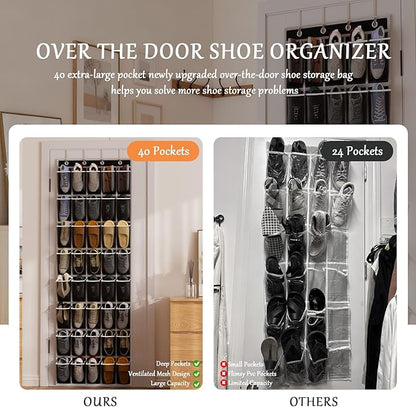homyfort Over the Door Shoe Organizer, 40 Large Breathable Mesh Pocket,Space Saving Hanging Shoe Rack,Shoe Storage Holder for Entryway Bedroom Closet