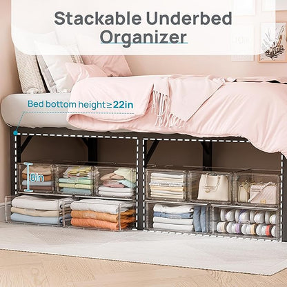 Vtopmart 8 Pack Large & Medium Stackable Drawer Organizer Set, 162QT Easy Assembly Clear Plastic Storage Cabinet, Durable Dresser for Closet, Bedroom, Entryway, Playroom & Apartment Organization