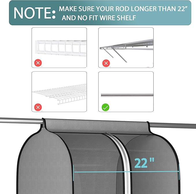 Liuoud 22” Gusseted Garment Bags for Hanging Clothes, Large Clear Window Clothes Cover for Closet Storage, Wardrobe Coat Protector for Suit, Shirt Long Dress, Bottom Enclosed, 2 Pack, 60” Long