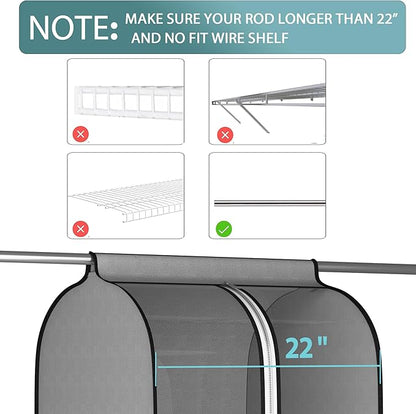 Liuoud 22” Gusseted Garment Bags for Hanging Clothes, Large Clear Window Clothes Cover for Closet Storage, Wardrobe Coat Protector for Suit, Shirt Long Dress, Bottom Enclosed, 2 Pack, 60” Long