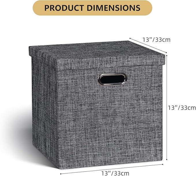 Posprica Storage Bins with Lids,13×13×13 Foldable Storage Cube Baskets Boxes Fabric Drawers for Closet Shelf Cabinet Bookcase,Set of 4,Black