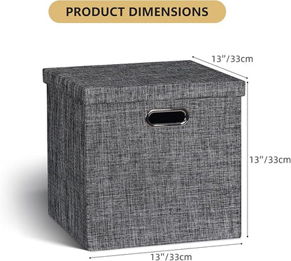 Posprica Storage Bins with Lids,13×13×13 Foldable Storage Cube Baskets Boxes Fabric Drawers for Closet Shelf Cabinet Bookcase,Set of 4,Black