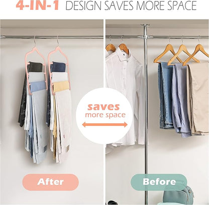 Velvet Pants Clothes Hanger Space Saving Non Slip Pants Shorts Hanger, Myfolrena Jeans Slack Trousers Hangers Multiple Velvet Hanger Closet Storage and Organization for Jeans,Scarf,Tie(Pink, 5)