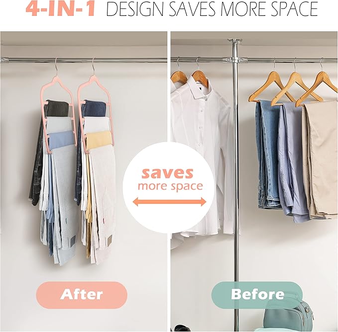 Velvet Pants Clothes Hanger Space Saving Non Slip Pants Shorts Hanger, Myfolrena Jeans Slack Trousers Hangers Multiple Velvet Hanger Closet Storage and Organization for Jeans,Scarf,Tie(Pink, 3)