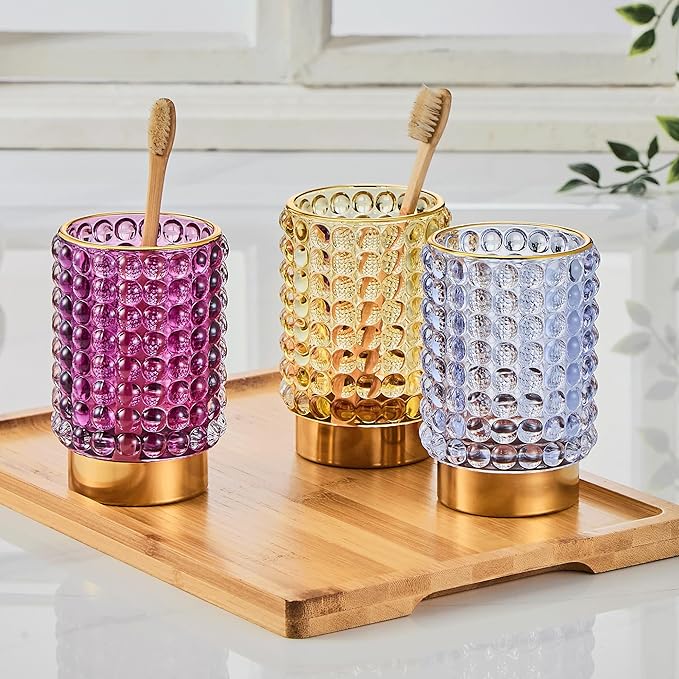 Makeup Brush Holder Organizer,Toothbrush Holders,Desk Pen Pencil Holder,Multifunctional Vintage Glass Brush Cup(A38-12-US/Purple/L)