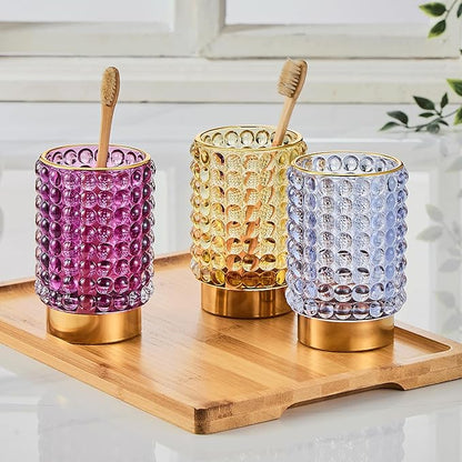 Makeup Brush Holder Organizer,Toothbrush Holders,Desk Pen Pencil Holder,Multifunctional Vintage Glass Brush Cup(A38-12-US/Purple/L)