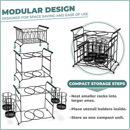 Sorbus® Buffet Caddy — 7-Piece Stackable Set Includes Plate, Napkin, and Silverware Holder, 3-Tier Detachable Tabletop Organizer — Ideal for Kitchen, Dining, Entertaining, Parties,Thanksgiving (Black)
