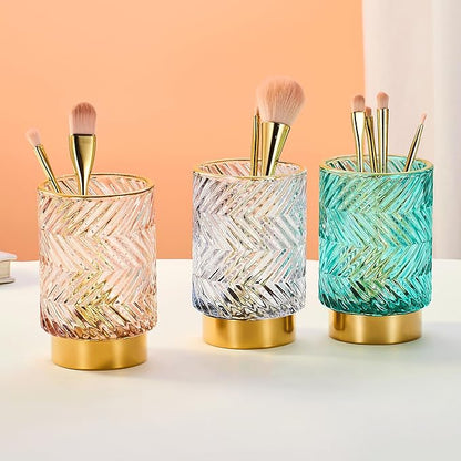 Makeup Brush Holder Organizer,Toothbrush Holders,Desk Pen Pencil Holder,Multifunctional Vintage Glass Brush Cup（A40-10-US）