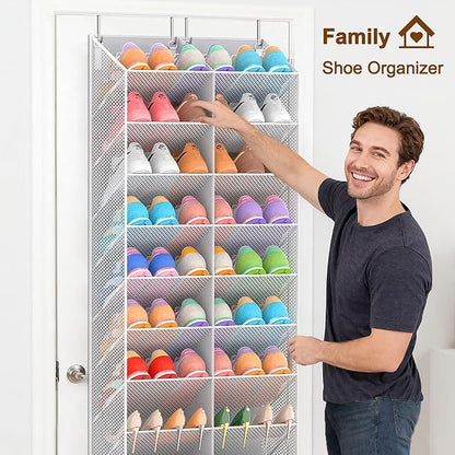 20-30 Pairs Over the Door Shoe Organizer, Breathable Mesh Pocket Hanging Shoe Storage for Closet, 10-Tier Door Shoes Rack, Handing Shoes Holder Fit All the Family's Sneakers, Boots, Heels, Light Grey