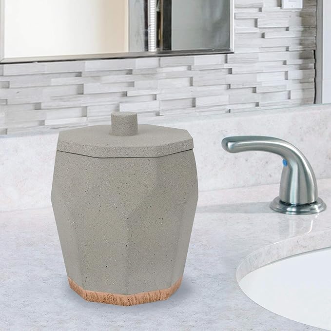 nu steel Cement, Made of Cement Bathroom Vanity Countertop Storage Organizer Canister Jar for Cotton Swabs, Rounds, Balls, Makeup Sponges, Bath Salts - Stone/Brown