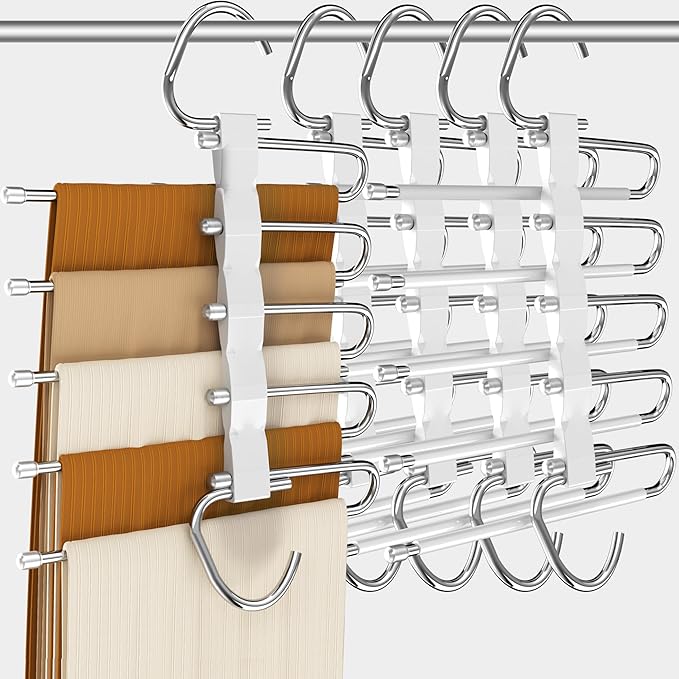 Pants Hangers Stainless Steel Hook Strong, 4 Pack, Closet Organizers and Storage, Space Saving Hangers for Jeans Trousers Clothes-Dorm Essential Apartment Must Have