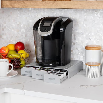 Mind Reader Single Serve Coffee Pod Organizer with 3 Drawers, 36 Pod Capacity, Countertop, 13.5"L x 12.25"W x 2.5"H, Gray