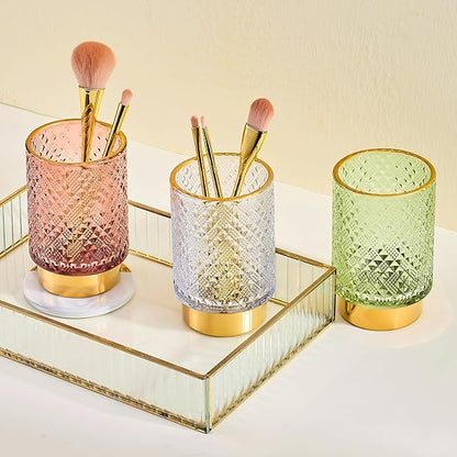 Makeup Brush Holder Organizer,Toothbrush Holders,Desk Pen Pencil Holder,Multifunctional Vintage Glass Brush Cup（A45-4-US）